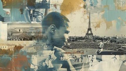 a collage of photos or graphics creating a moodboard my olimpic games in Paris  - obrazy, fototapety, plakaty