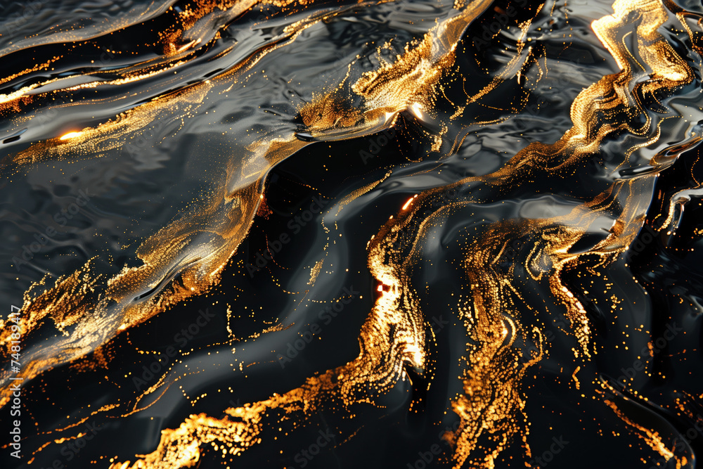 Poster abstract background with reflections and caustics. black and gold. futuristic background image. crea