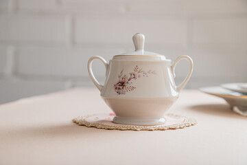 one vintage hand painted antique sugar pot with lid 