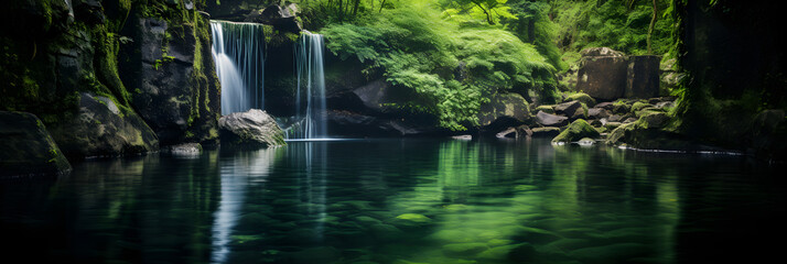 Fototapeta na wymiar Nature's Symphony: Aesthetically Captivating Waterfall Scene Nestled in Untouched Forest
