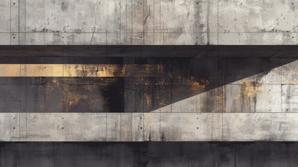 concrete bridge with a technical drawing, monochromatic with small amount of gold details, --ar...
