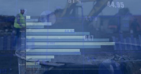 Animation of financial data processing over caucasian male worker on rubbish dump - Powered by Adobe