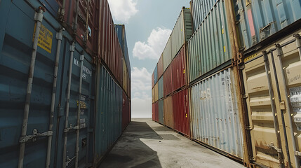 cargo containers at sea port about to be shipped to destination