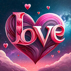 Mot LOVE avec un coeur rose, Saint Valentin, mariage, sentiment d'amour et de romantisme	