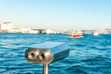 Coin operated binocular looking to the Bosphorus in Istanbul, Turkey.