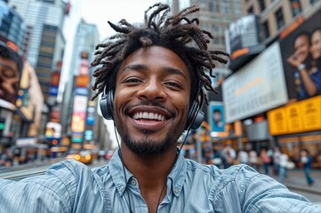 Handsome african american man with dreadlocks in New York city - obrazy, fototapety, plakaty