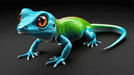Fototapeta premium gecko cartoon. a pet lizard gecko emoji on a black background. gecko cartoon illustration.