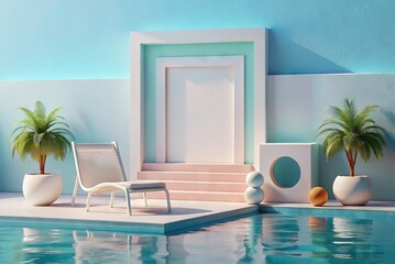 Mockup in outdoor area next to pool in soft colors, Generative AI