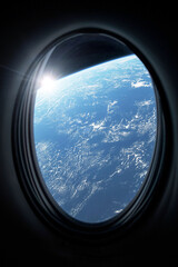 View of planet Earth from a space station porthole. Elements of this image furnished by NASA.