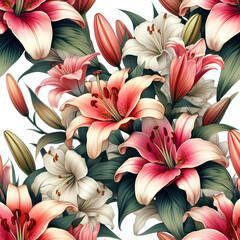 pattern with lilies.  flower, lily, orange, nature, plant, garden, summer, flora,Ai generated 