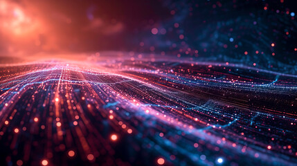 Vibrant Digital Galaxy, Orange and Blue Light Particles created with Generative AI technology