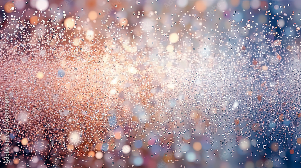 Poster abstract shiny background with holographic glitter. scattered confetti sparkles with violet and yell