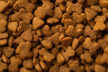 Close up dry kibble dog food for background