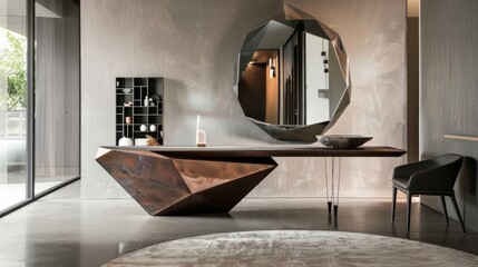Geometric Vanity Table with Modern Mirror