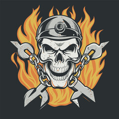 A striking flaming skull vector clip art illustration, radiating intense heat and an edgy vibe, perfect for rock bands and alternative-themed designs