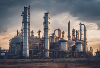 Fototapeta na wymiar Oil and gas power plant refinery with storage tanks facility for oil production or petrochemical fac