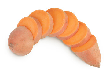 Sweet potato isolated on white background. Top view. Flat lay
