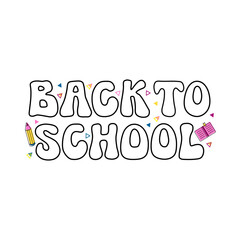 Back To School retro lettering phrase on color background with educational icons. Hand drawn vector illustration with decor for poster or template. Vintage positive quote text for billboard or banner