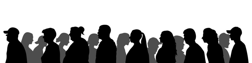 Society, silhouette of  people in profile. Moving crowd. Vector illustration