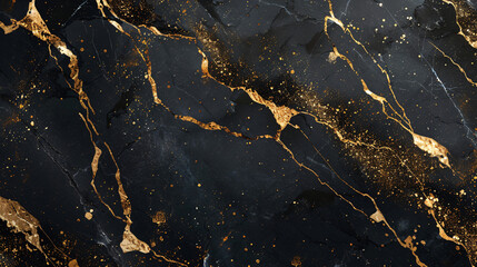 Abstract black marble with golden veins. Black marble with gold lines natural pattern for background - obrazy, fototapety, plakaty