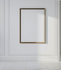 empty wood picture frame on wall mockup