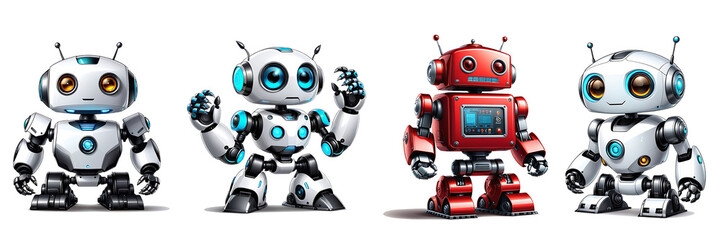 Clipart of a set of cute robots.