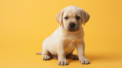 Adorable labrador puppy on yellow background