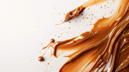 spread of liquid caramel on white background - obrazy, fototapety, plakaty