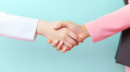 business women shaking hands, pastel colors