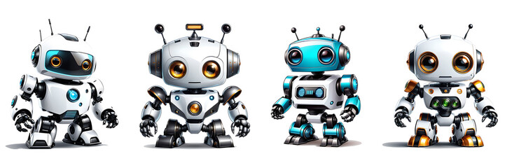 Clipart of a set of cute robots.