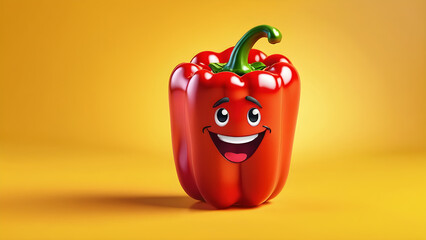 Fresh red Capsicum. on a yellow background. ready to cook. healthy food diet vegetable eat concept. fresh organic vegetable. with empty copy space text. red pepper cartoon.