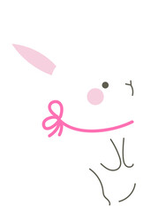 Cute white rabbit with pink ribbon illustration vector.