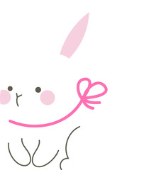 Cute white rabbit with pink ribbon illustration vector.