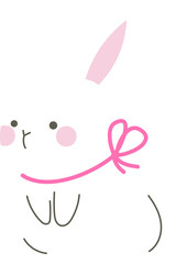 Cute white rabbit with pink ribbon illustration vector.