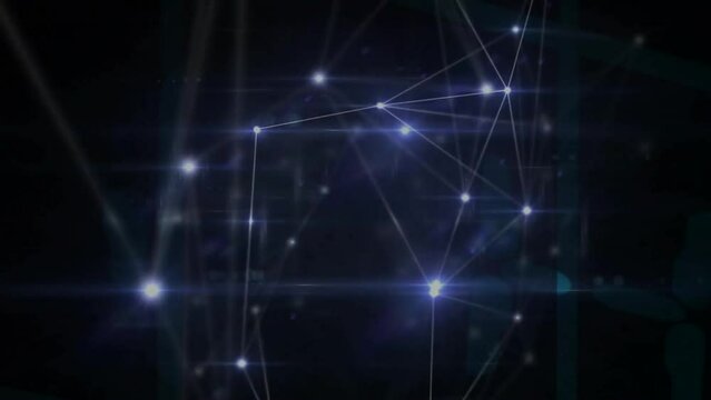 Animation of network of connections with glowing points over black backgorund