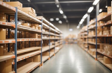 Empty shelving racks in warehouse interior