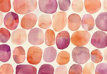 Watered orange, purple fantasy stones, pebbles, geometrical organic shapes. Graphic pattern for artistic, vintage, retro design. Disjunct colorful round design. Card, banner.