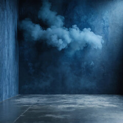 Empty dark blue abstract cement wall and studio ro - obrazy, fototapety, plakaty