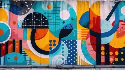 Playful street art mural featuring dynamic and expressive shapes, adding vibrancy to urban spaces