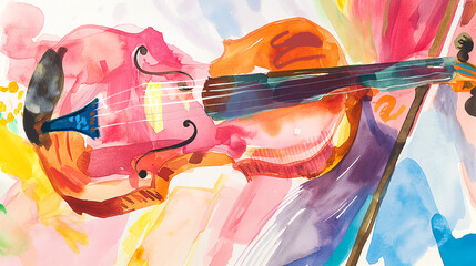 Violin colorful watercolor painting Abstract background illustration © ottercolordesigns