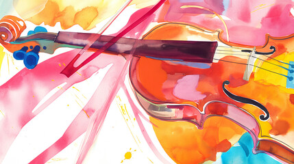 Violin colorful watercolor painting Abstract background illustration © ottercolordesigns