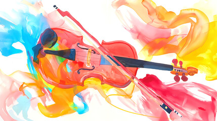 Violin colorful watercolor painting Abstract background illustration