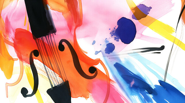 Violin colorful watercolor painting Abstract background illustration