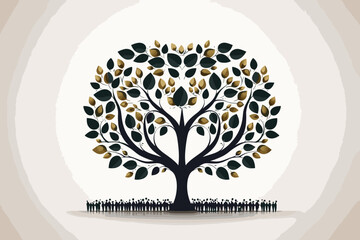 heart or love icons and hand as tree - concept vector. This graphic also represents harmony & peace, spreading love, empathy and compassion