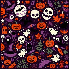 Halloween Seamless Pattern with Dark Elements