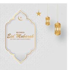 Naklejka premium Realistic islamic greetings Eid Mubarak social media banner template.