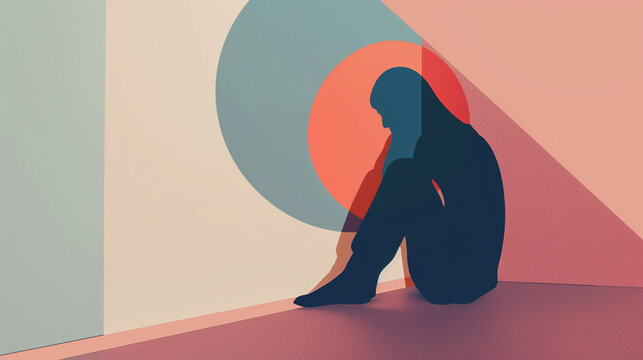 Minimalistic art piece using only basic shapes and colors to convey a powerful emotional message