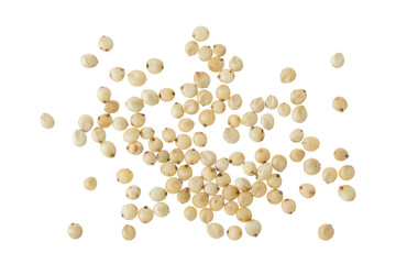 Sorghum seeds isolated on white background. Top view. Flat lay.