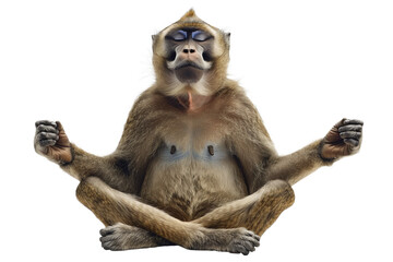 close up of a baboon meditating isolated on transparent background. Generative ai