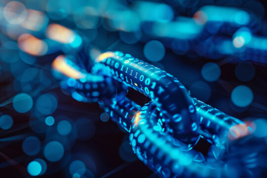 A close up of a chain with binary numbers on it - Powered by Adobe